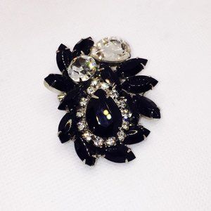 Vintage Black & White Rhinestone Brooch